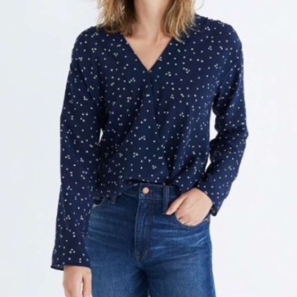 Madewell | Navy Faux Wrap Silk Top